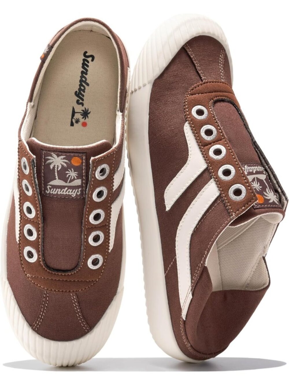 Women's Whiskey And Beige  Memory Foam Insole Backless Mule Canvas Sneaker Shoes